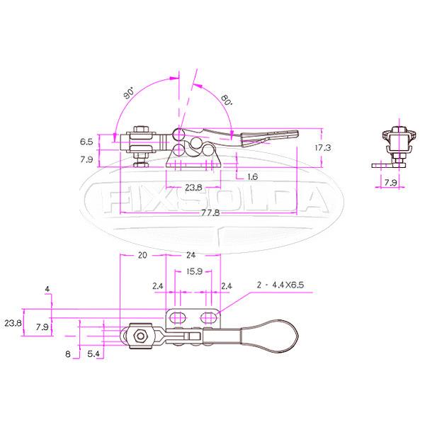 Grampo de fixação GH 201 R desenho técnico
